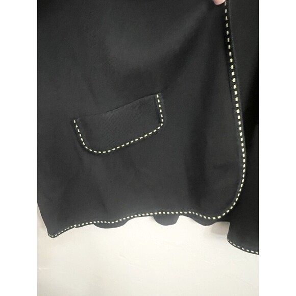 Ming Wang Black w green stitching Cardigan Jacket Travel Acrylic Top Boxy Medium - Picture 3 of 8
